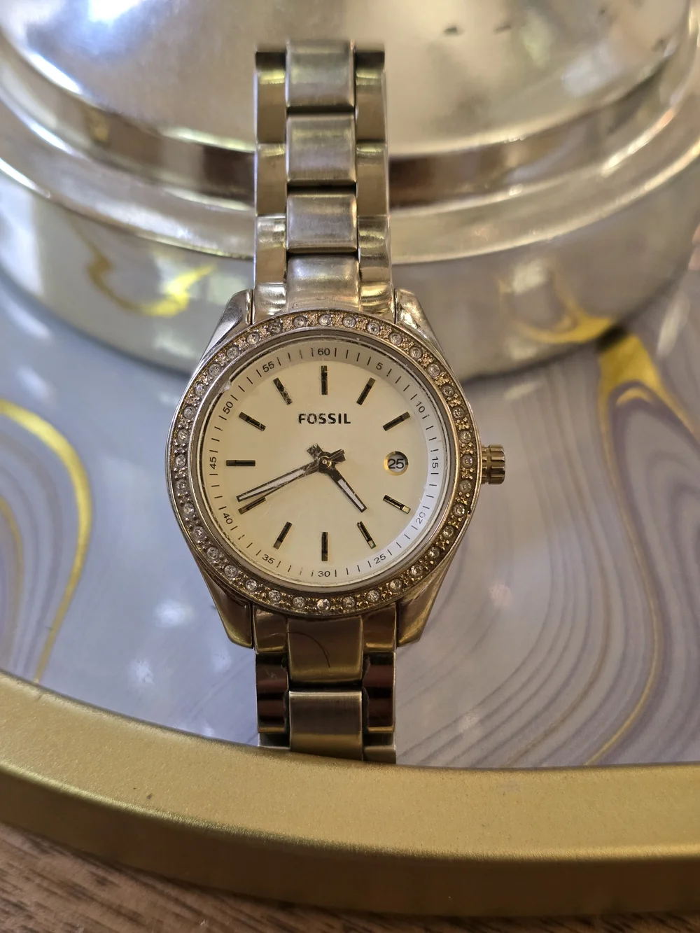 Fossil Women's Silver Crystal Accent Stainless Steel Watch - Silver